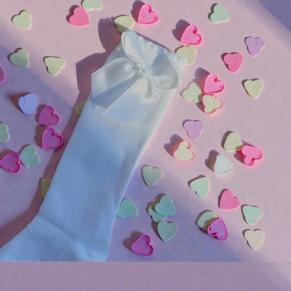 Kids white Knee Highs with Satin Bow